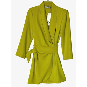 Zara Women Lime Green Pareo Mini Dress - Size XS - Front Wrap